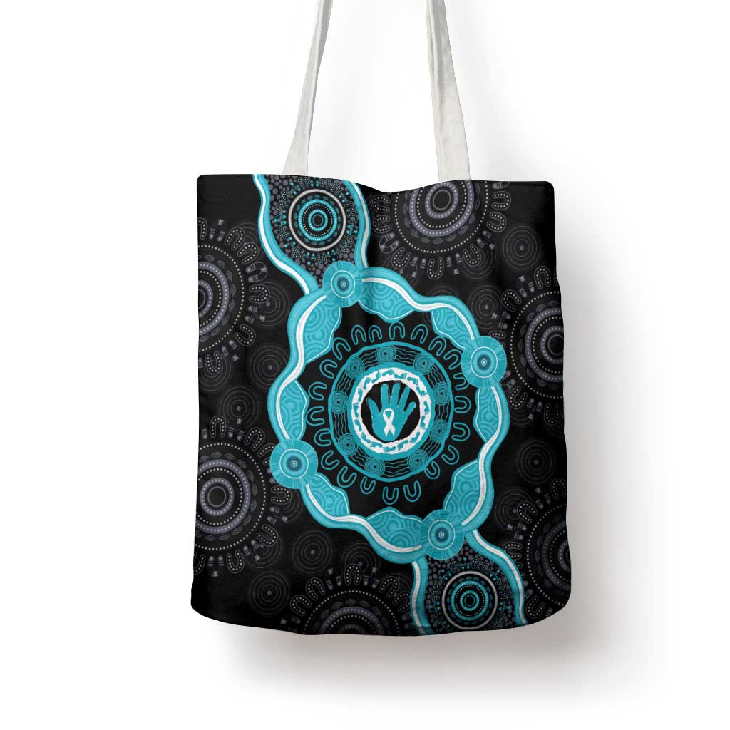 Australia Ovarian Cancer Awareness Tote Bag Brave Strong Teal Ribbon Aboriginal Art - Aussie Hoodie