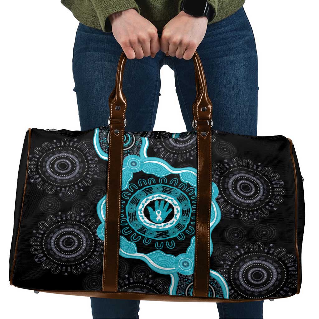 Australia Ovarian Cancer Awareness Travel Bag Brave Strong Teal Ribbon Aboriginal Art - Aussie Hoodie