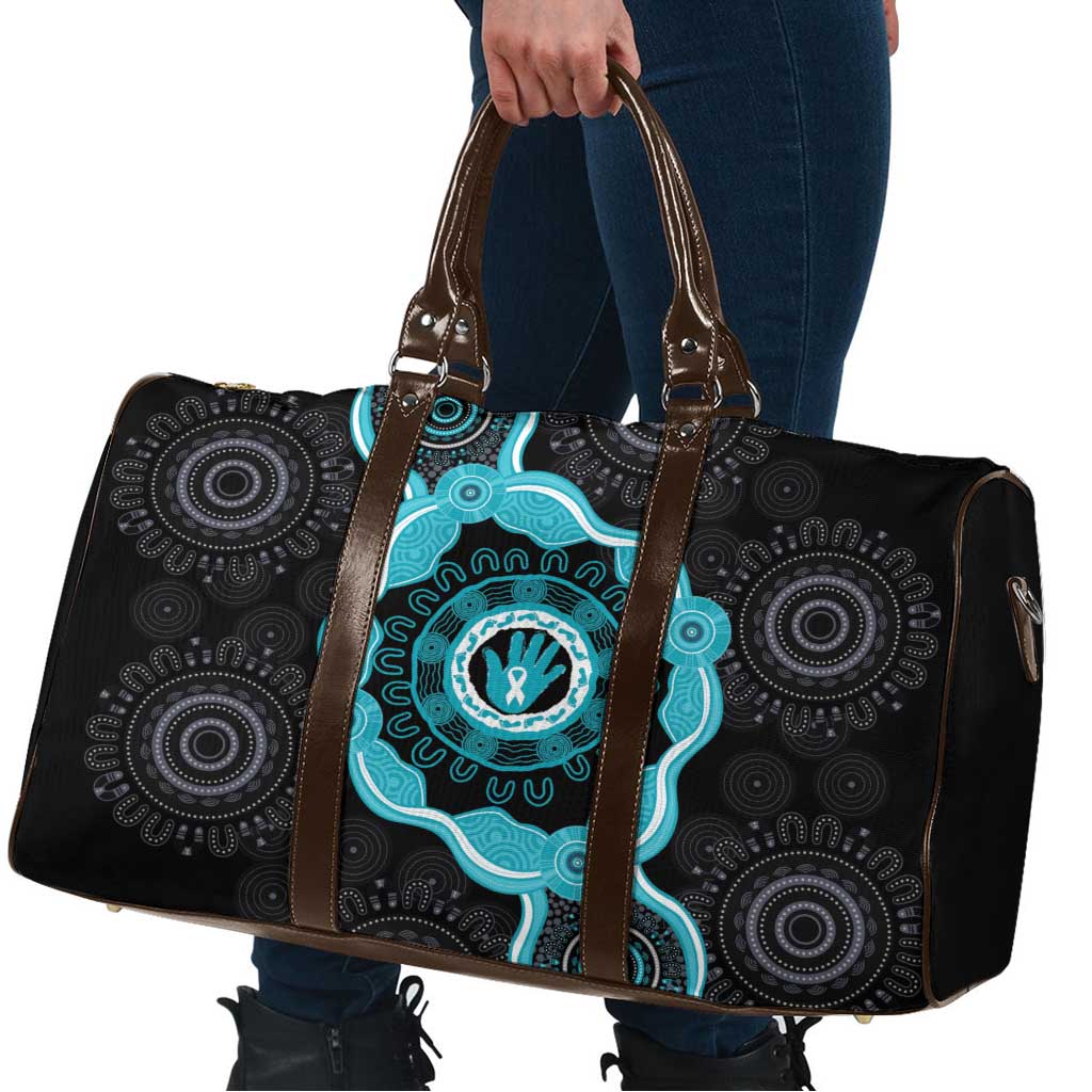Australia Ovarian Cancer Awareness Travel Bag Brave Strong Teal Ribbon Aboriginal Art - Aussie Hoodie