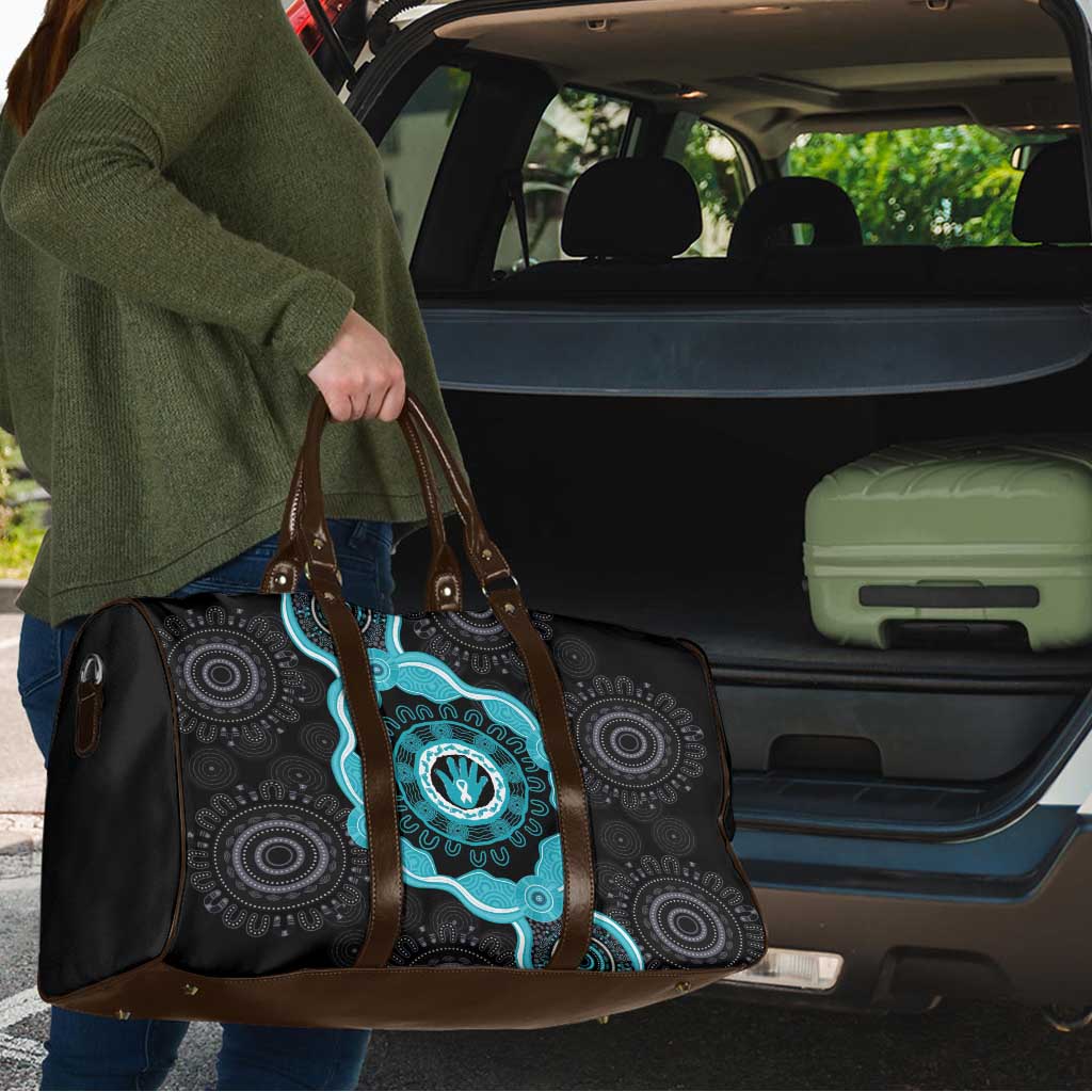 Australia Ovarian Cancer Awareness Travel Bag Brave Strong Teal Ribbon Aboriginal Art - Aussie Hoodie