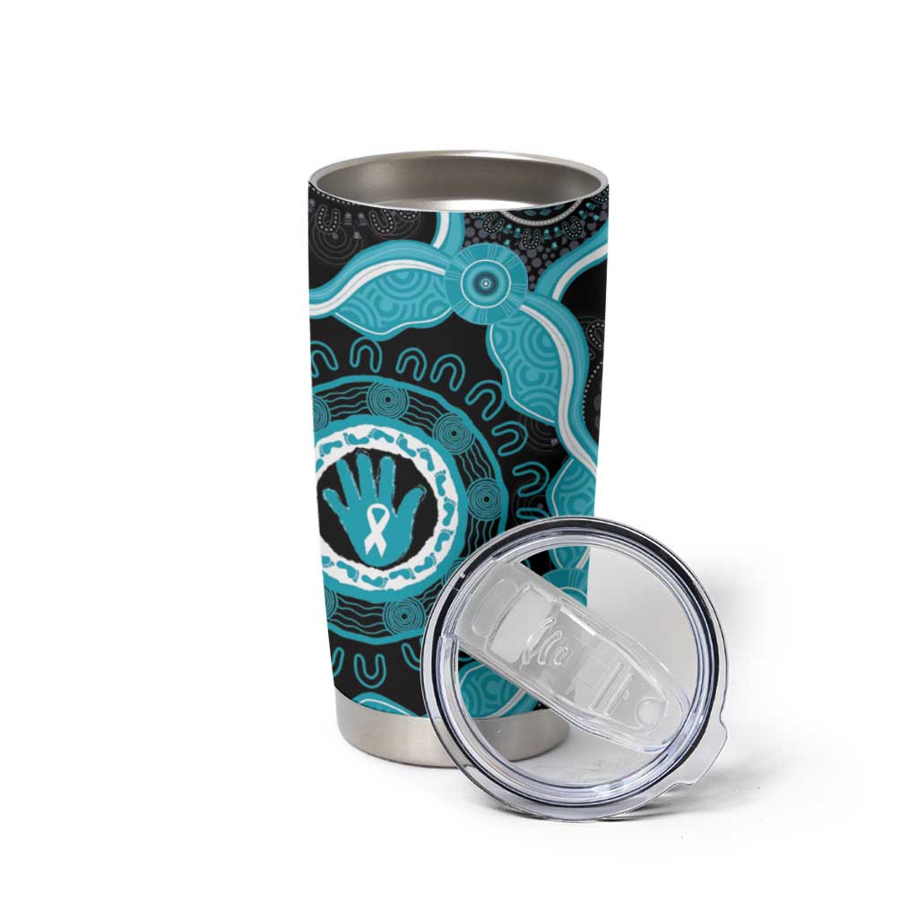 Australia Ovarian Cancer Awareness Tumbler Cup Brave Strong Teal Ribbon Aboriginal Art - Aussie Hoodie