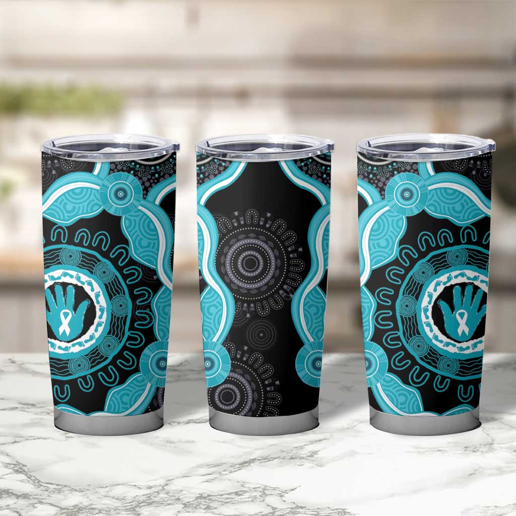 Australia Ovarian Cancer Awareness Tumbler Cup Brave Strong Teal Ribbon Aboriginal Art - Aussie Hoodie