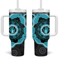 Australia Ovarian Cancer Awareness Tumbler With Handle Brave Strong Teal Ribbon Aboriginal Art - Aussie Hoodie