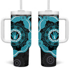 Australia Ovarian Cancer Awareness Tumbler With Handle Brave Strong Teal Ribbon Aboriginal Art - Aussie Hoodie