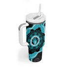 Australia Ovarian Cancer Awareness Tumbler With Handle Brave Strong Teal Ribbon Aboriginal Art - Aussie Hoodie