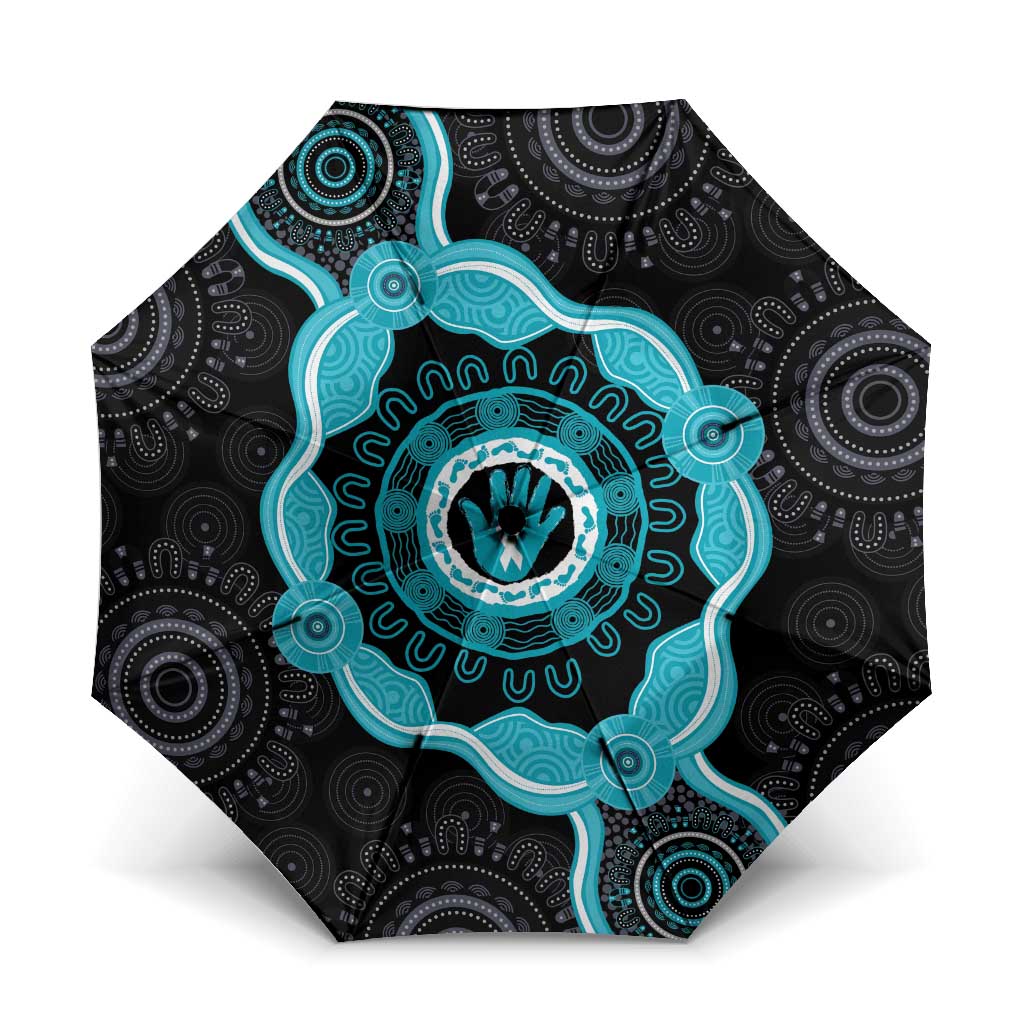 Australia Ovarian Cancer Awareness Umbrella Brave Strong Teal Ribbon Aboriginal Art - Aussie Hoodie