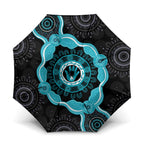Australia Ovarian Cancer Awareness Umbrella Brave Strong Teal Ribbon Aboriginal Art - Aussie Hoodie