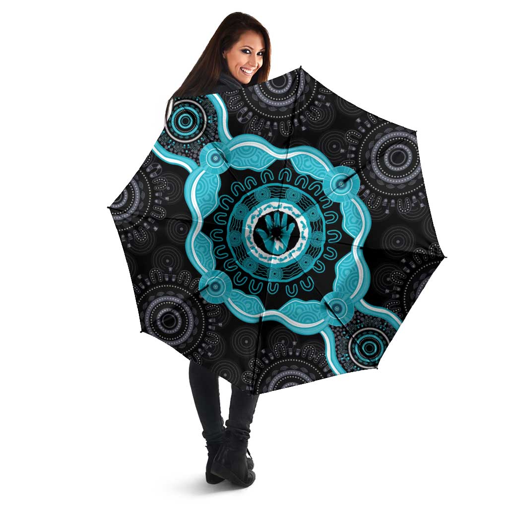 Australia Ovarian Cancer Awareness Umbrella Brave Strong Teal Ribbon Aboriginal Art - Aussie Hoodie