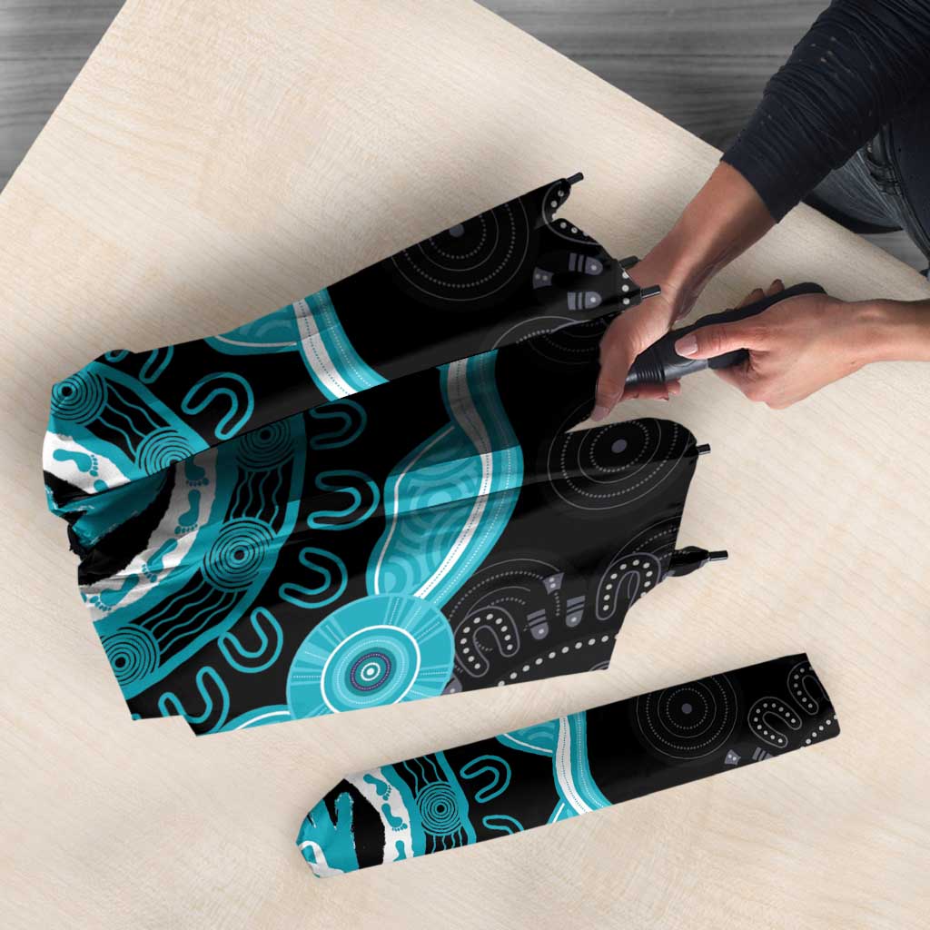 Australia Ovarian Cancer Awareness Umbrella Brave Strong Teal Ribbon Aboriginal Art - Aussie Hoodie