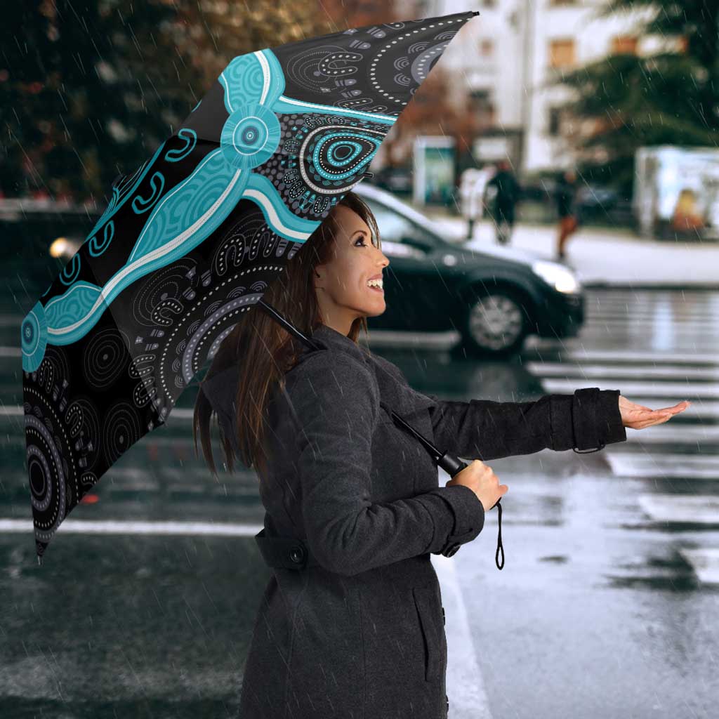Australia Ovarian Cancer Awareness Umbrella Brave Strong Teal Ribbon Aboriginal Art - Aussie Hoodie