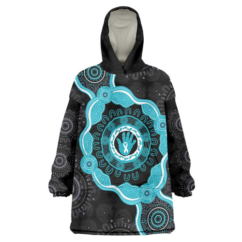 Australia Ovarian Cancer Awareness Wearable Blanket Hoodie Brave Strong Teal Ribbon Aboriginal Art - Aussie Hoodie