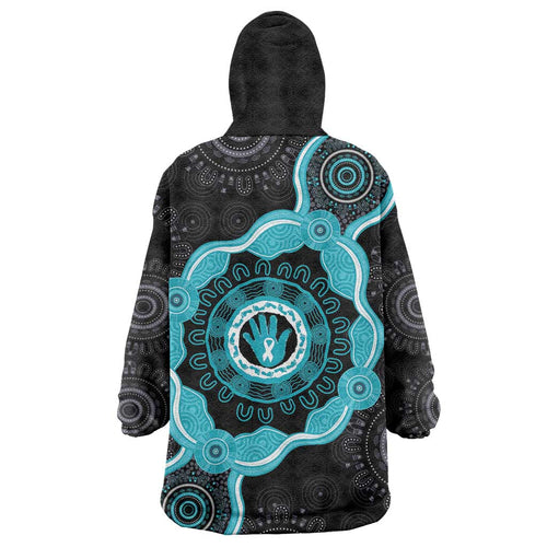 Australia Ovarian Cancer Awareness Wearable Blanket Hoodie Brave Strong Teal Ribbon Aboriginal Art - Aussie Hoodie