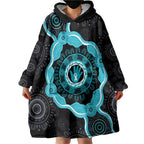 Australia Ovarian Cancer Awareness Wearable Blanket Hoodie Brave Strong Teal Ribbon Aboriginal Art - Aussie Hoodie