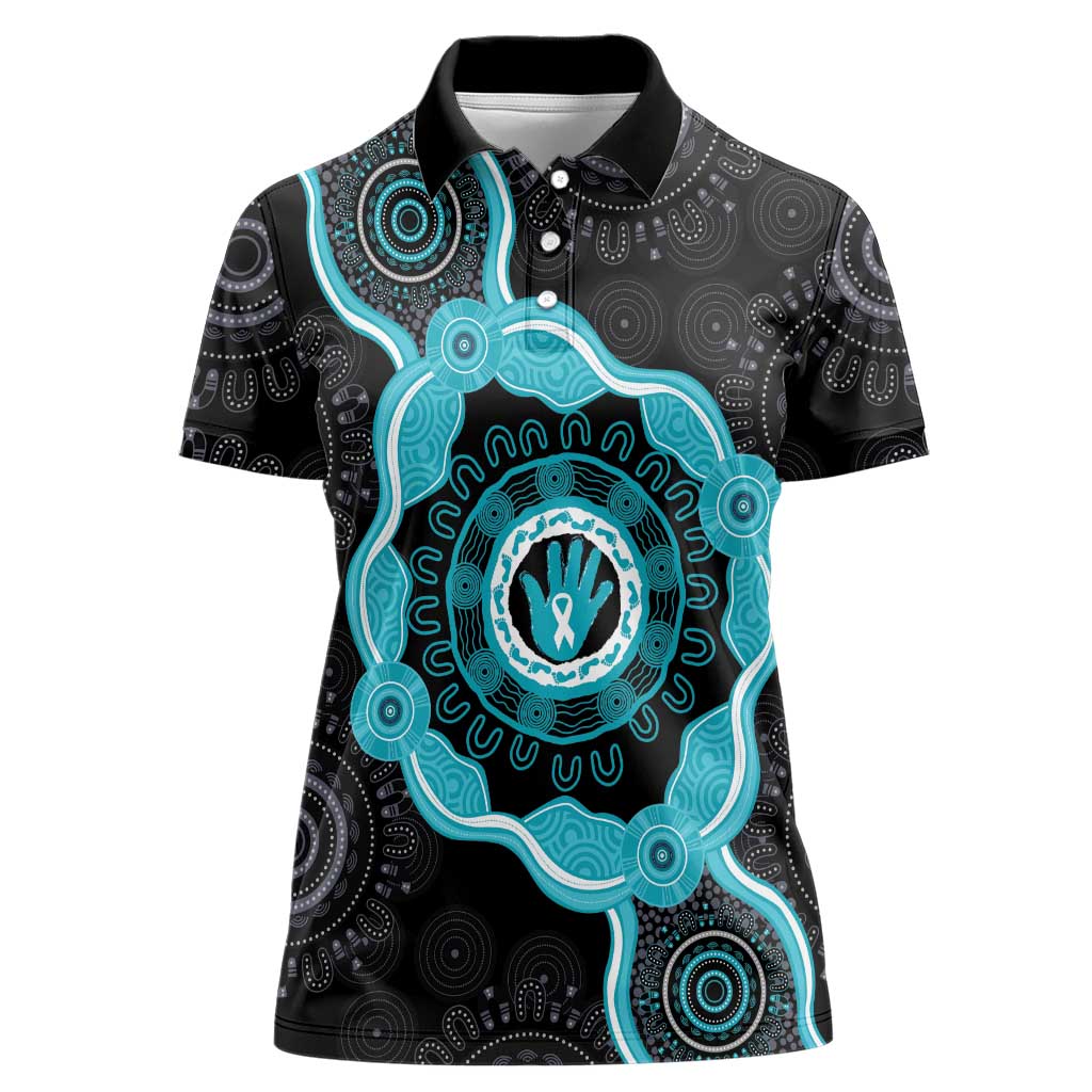 Australia Ovarian Cancer Awareness Women Polo Shirt Brave Strong Teal Ribbon Aboriginal Art - Aussie Hoodie