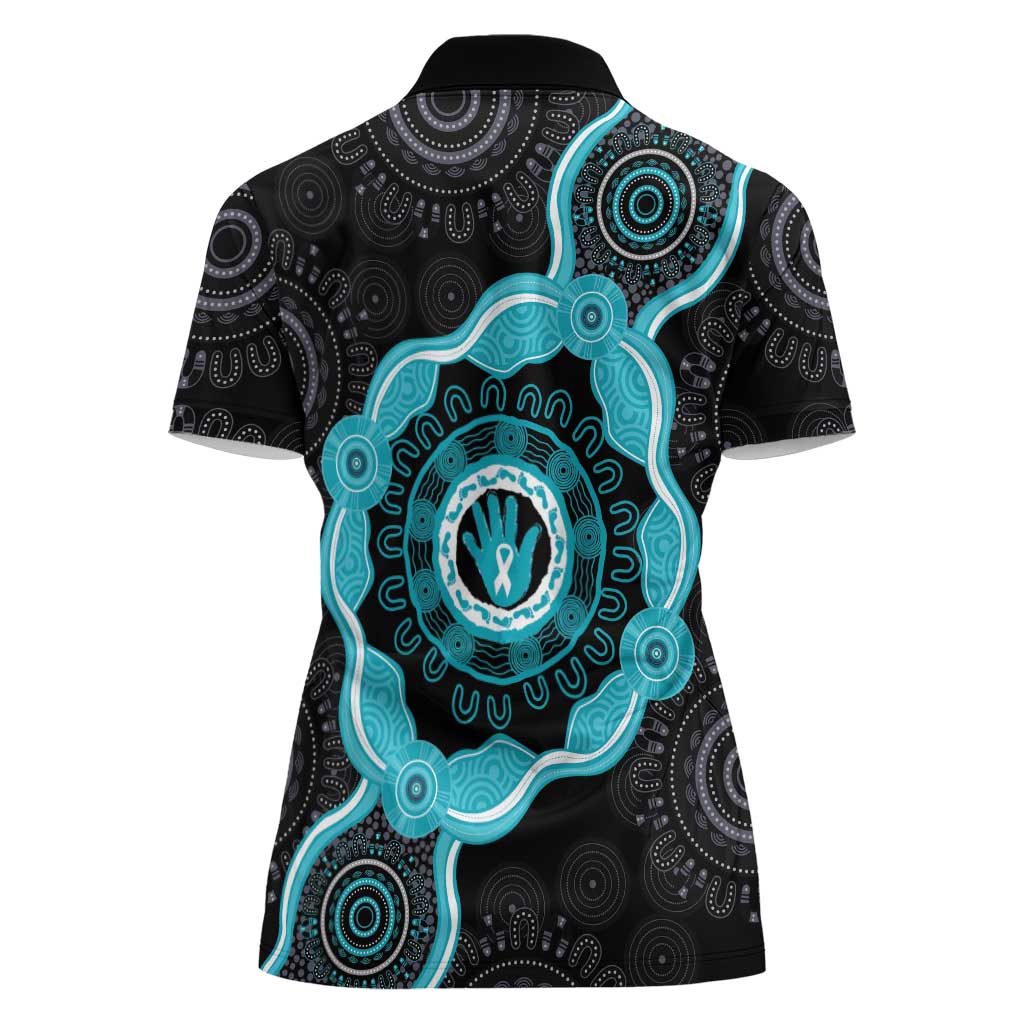 Australia Ovarian Cancer Awareness Women Polo Shirt Brave Strong Teal Ribbon Aboriginal Art - Aussie Hoodie