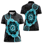 Australia Ovarian Cancer Awareness Women Polo Shirt Brave Strong Teal Ribbon Aboriginal Art - Aussie Hoodie