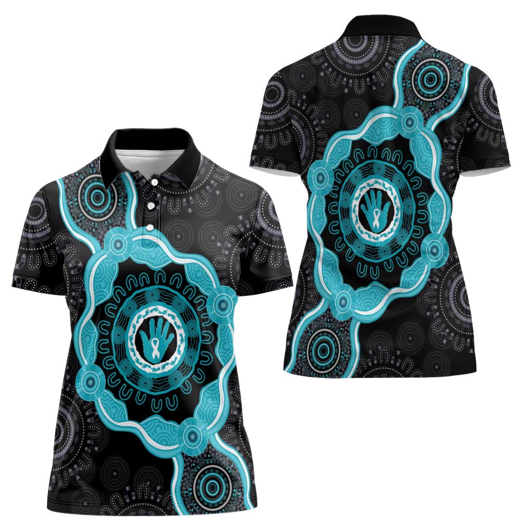 Australia Ovarian Cancer Awareness Women Polo Shirt Brave Strong Teal Ribbon Aboriginal Art - Aussie Hoodie