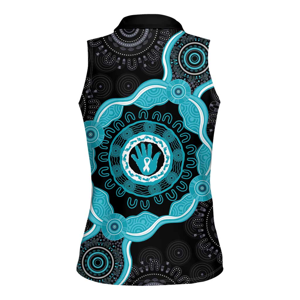 Australia Ovarian Cancer Awareness Women Sleeveless Polo Shirt Brave Strong Teal Ribbon Aboriginal Art - Aussie Hoodie