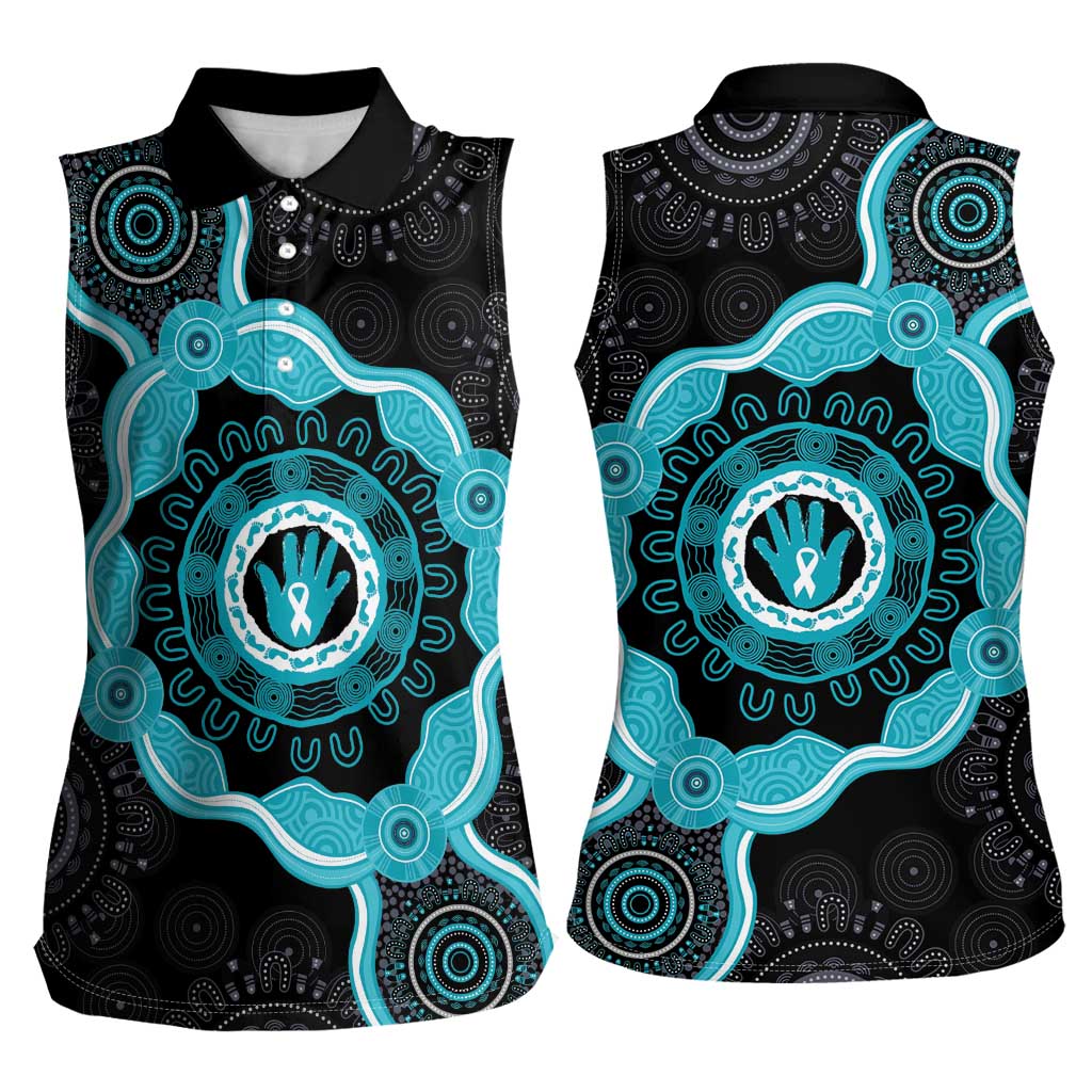 Australia Ovarian Cancer Awareness Women Sleeveless Polo Shirt Brave Strong Teal Ribbon Aboriginal Art - Aussie Hoodie