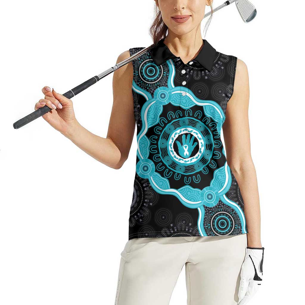 Australia Ovarian Cancer Awareness Women Sleeveless Polo Shirt Brave Strong Teal Ribbon Aboriginal Art - Aussie Hoodie