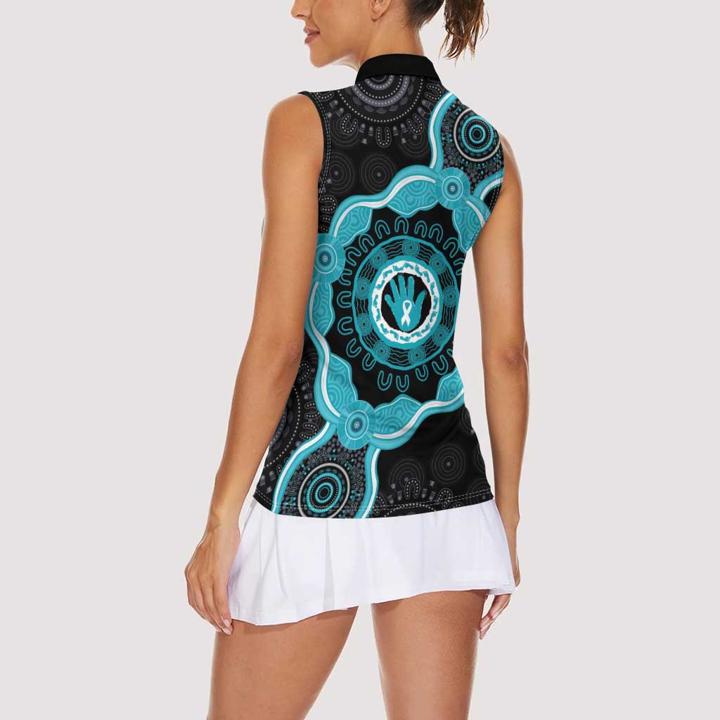 Australia Ovarian Cancer Awareness Women Sleeveless Polo Shirt Brave Strong Teal Ribbon Aboriginal Art - Aussie Hoodie