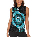 Australia Ovarian Cancer Awareness Women Sleeveless Polo Shirt Brave Strong Teal Ribbon Aboriginal Art - Aussie Hoodie
