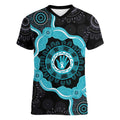 Australia Ovarian Cancer Awareness Women V-Neck T-Shirt Brave Strong Teal Ribbon Aboriginal Art - Aussie Hoodie