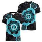 Australia Ovarian Cancer Awareness Women V-Neck T-Shirt Brave Strong Teal Ribbon Aboriginal Art - Aussie Hoodie