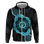 Australia Ovarian Cancer Awareness Zip Hoodie Brave Strong Teal Ribbon Aboriginal Art - Aussie Hoodie