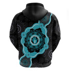 Australia Ovarian Cancer Awareness Zip Hoodie Brave Strong Teal Ribbon Aboriginal Art - Aussie Hoodie