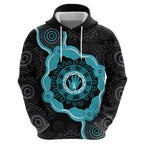 Australia Ovarian Cancer Awareness Zip Hoodie Brave Strong Teal Ribbon Aboriginal Art - Aussie Hoodie