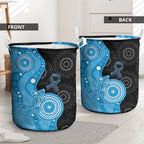 Australia Autism Awareness Month Laundry Basket Indigenous Lizard With Blue Ribbon - Aussie Hoodie