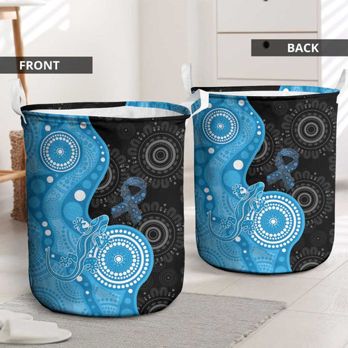 Australia Autism Awareness Month Laundry Basket Indigenous Lizard With Blue Ribbon - Aussie Hoodie