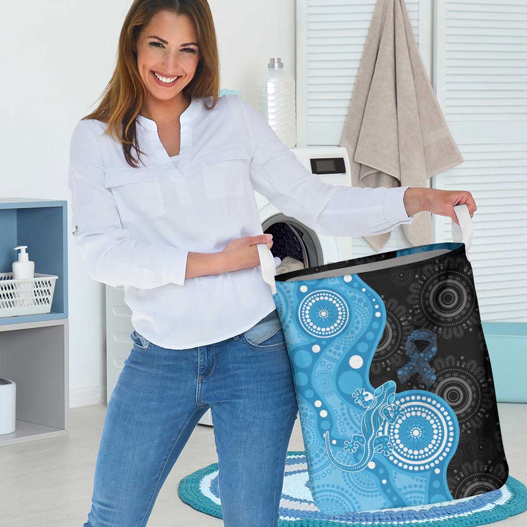Australia Autism Awareness Month Laundry Basket Indigenous Lizard With Blue Ribbon - Aussie Hoodie
