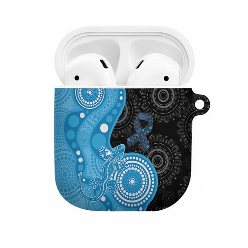Australia Autism Awareness Month AirPods Case Indigenous Lizard With Blue Ribbon - Aussie Hoodie