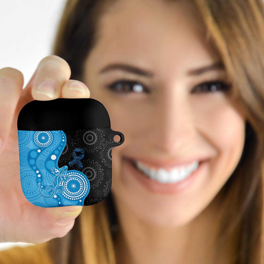 Australia Autism Awareness Month AirPods Case Indigenous Lizard With Blue Ribbon - Aussie Hoodie