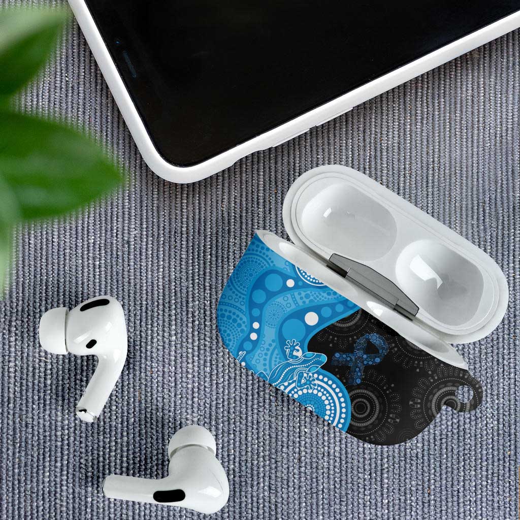 Australia Autism Awareness Month AirPods Case Indigenous Lizard With Blue Ribbon - Aussie Hoodie
