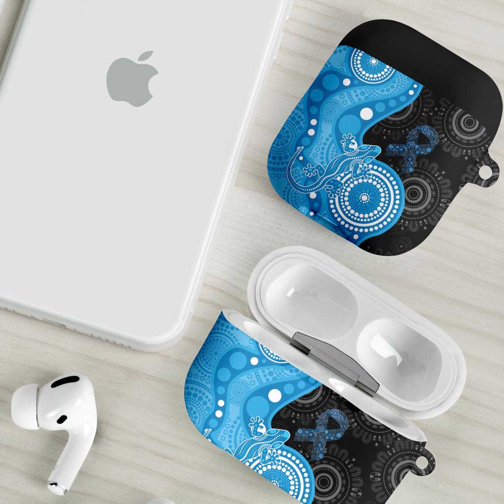 Australia Autism Awareness Month AirPods Case Indigenous Lizard With Blue Ribbon - Aussie Hoodie