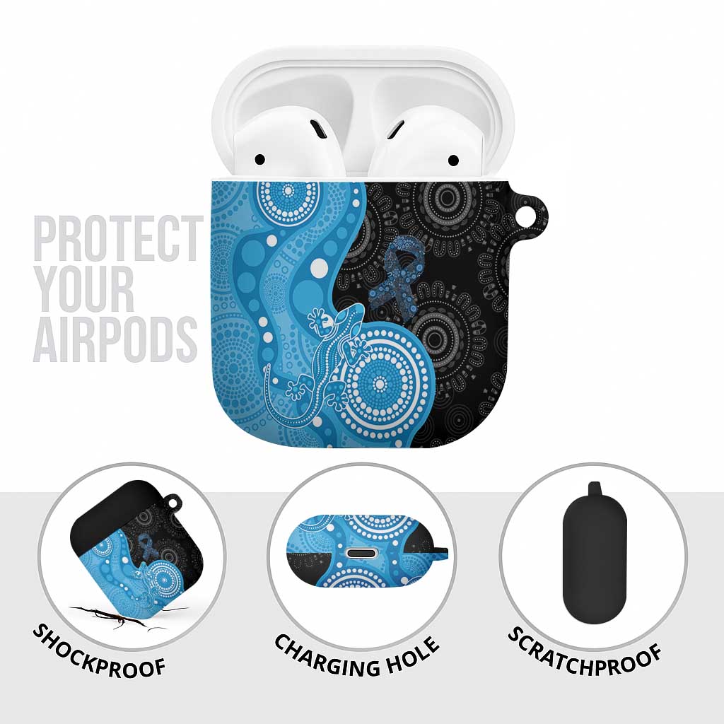 Australia Autism Awareness Month AirPods Case Indigenous Lizard With Blue Ribbon - Aussie Hoodie