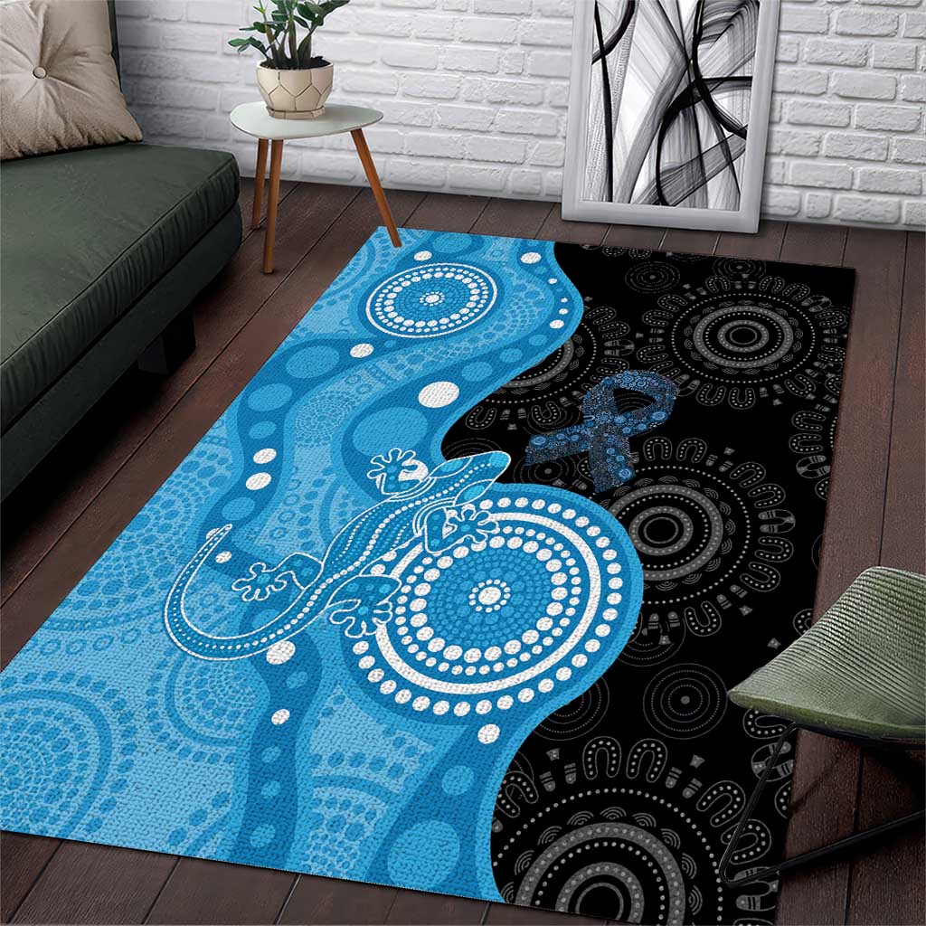 Australia Autism Awareness Month Area Rug Indigenous Lizard With Blue Ribbon - Aussie Hoodie