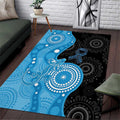 Australia Autism Awareness Month Area Rug Indigenous Lizard With Blue Ribbon - Aussie Hoodie