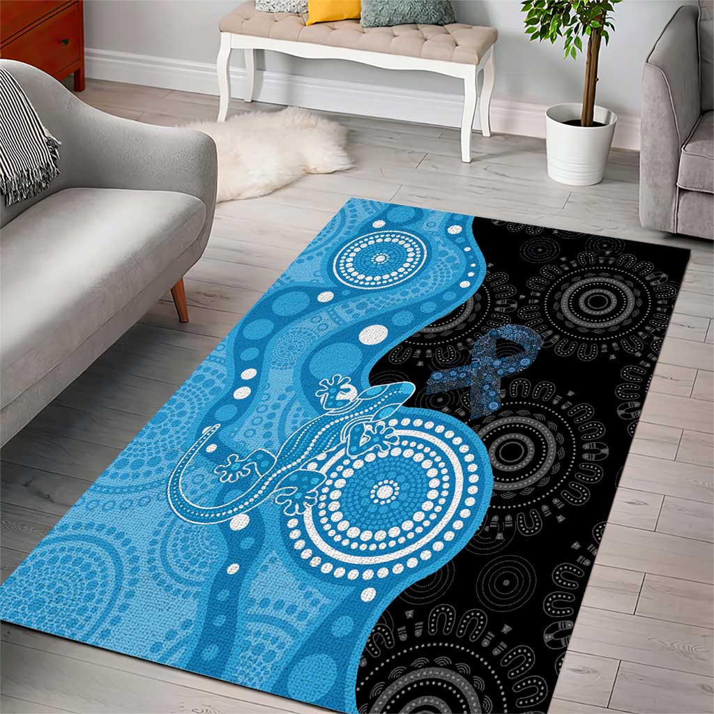 Australia Autism Awareness Month Area Rug Indigenous Lizard With Blue Ribbon - Aussie Hoodie
