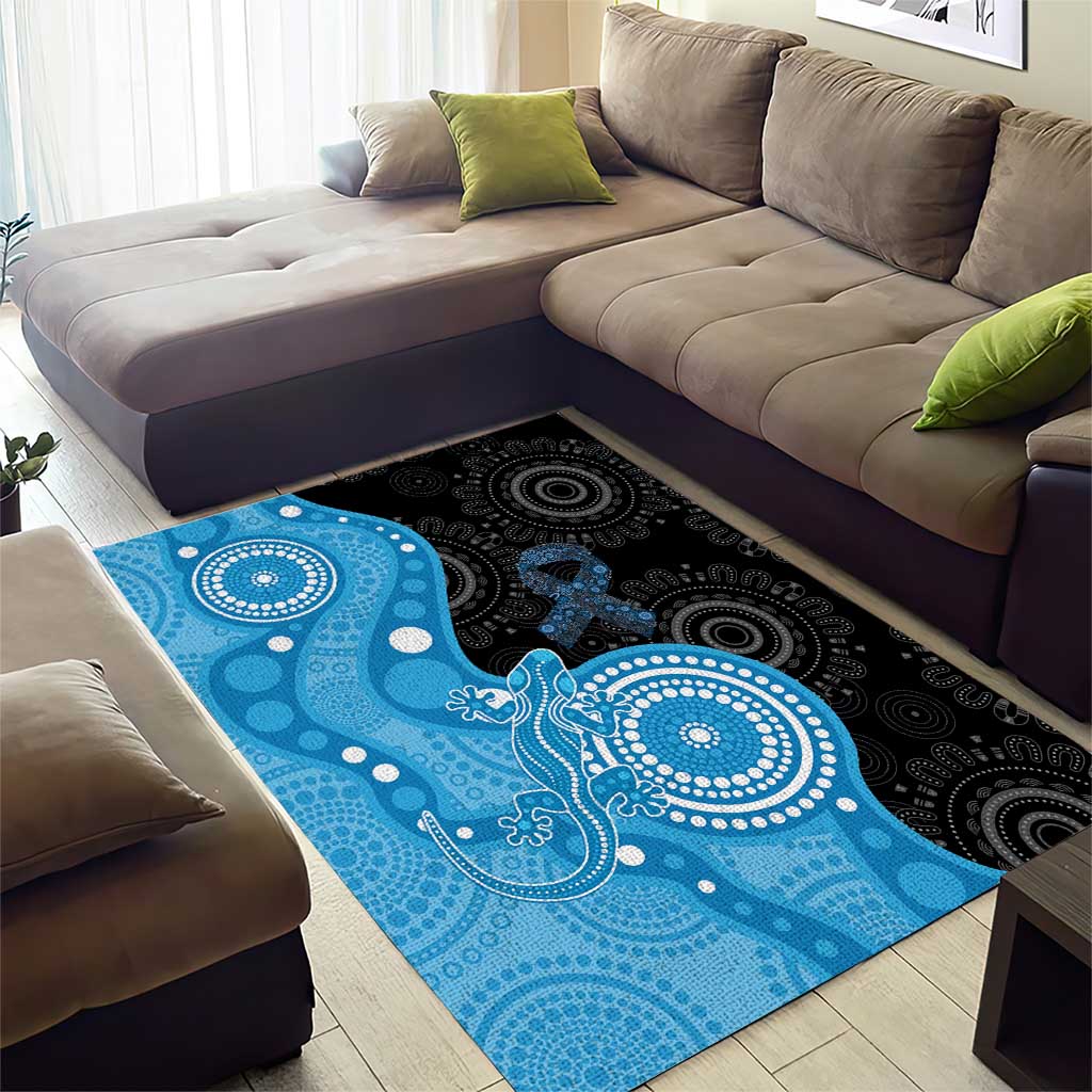 Australia Autism Awareness Month Area Rug Indigenous Lizard With Blue Ribbon - Aussie Hoodie