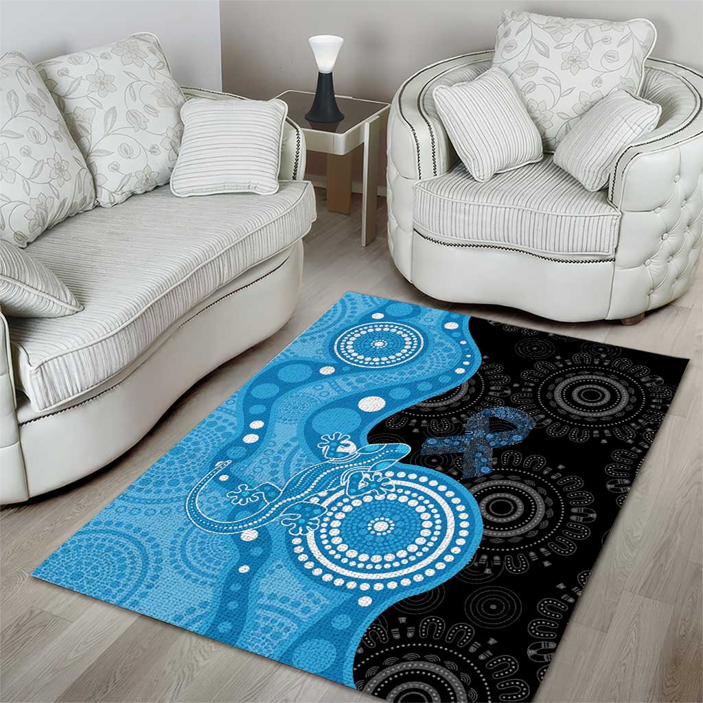 Australia Autism Awareness Month Area Rug Indigenous Lizard With Blue Ribbon - Aussie Hoodie