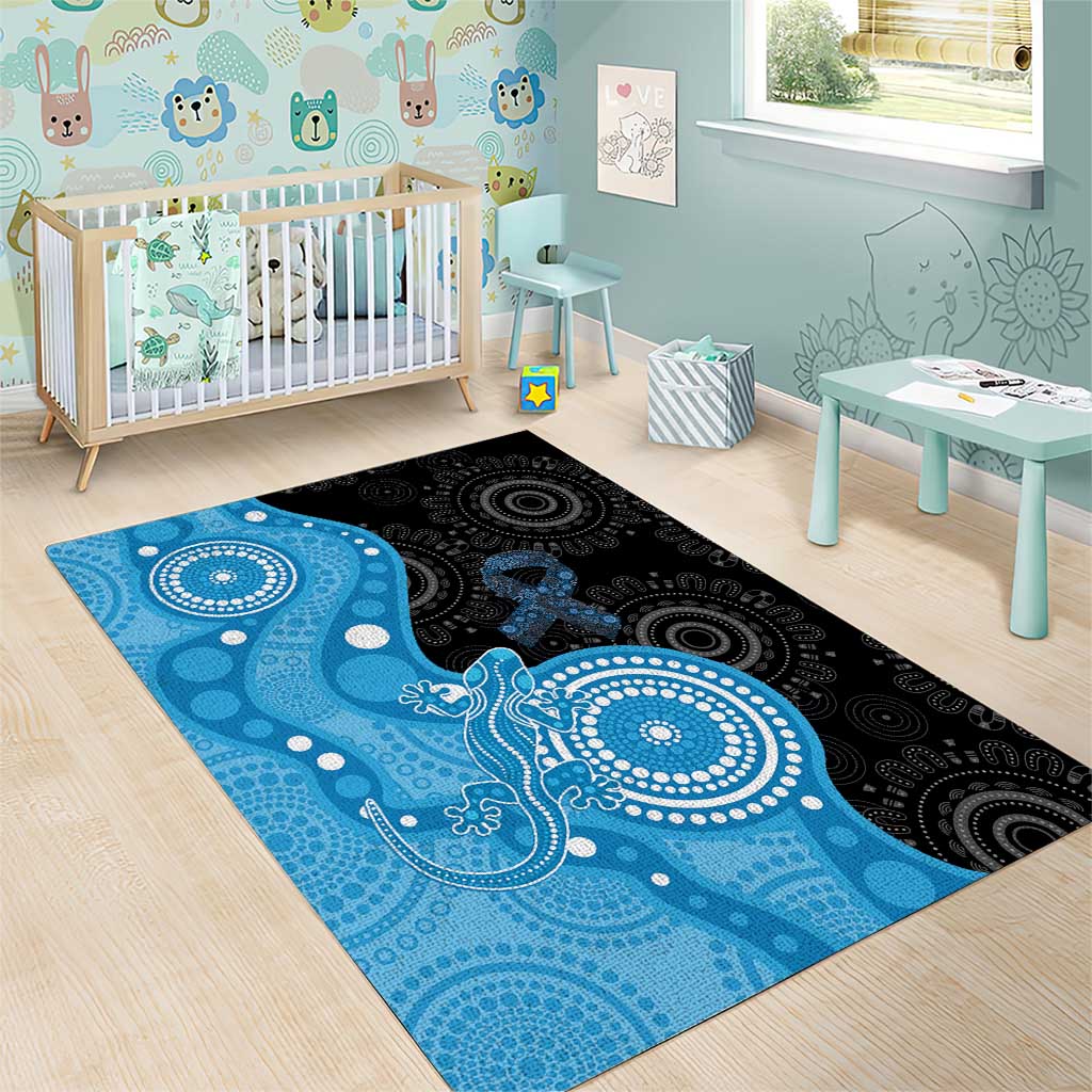 Australia Autism Awareness Month Area Rug Indigenous Lizard With Blue Ribbon - Aussie Hoodie