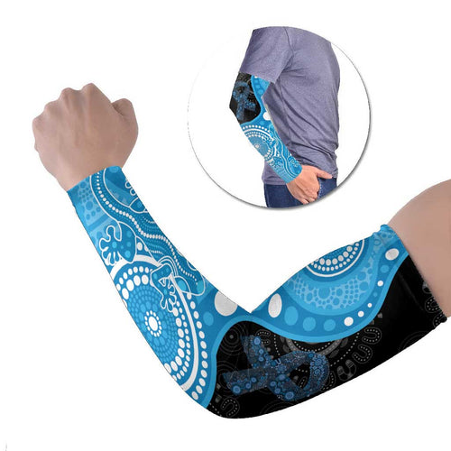 Australia Autism Awareness Month Arm Sleeves Indigenous Lizard With Blue Ribbon - Aussie Hoodie