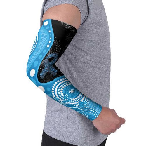 Australia Autism Awareness Month Arm Sleeves Indigenous Lizard With Blue Ribbon - Aussie Hoodie