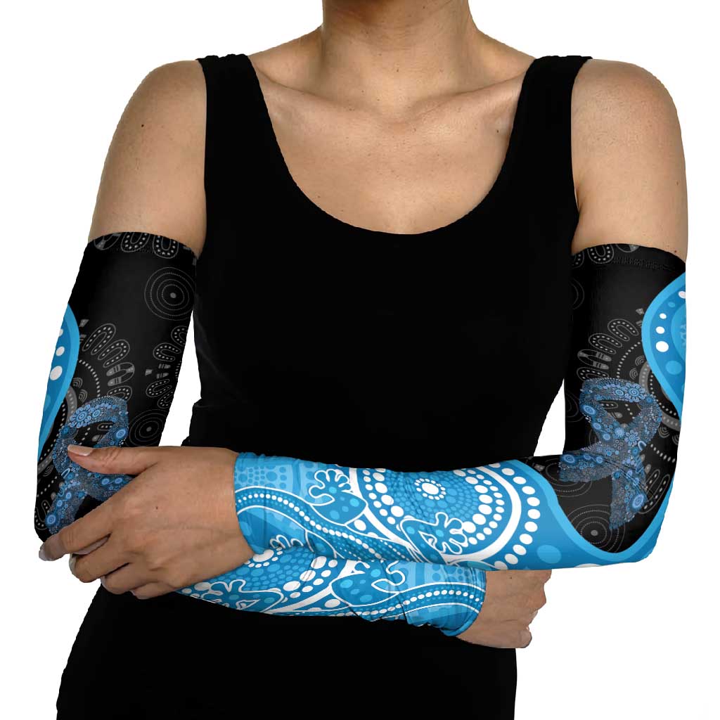 Australia Autism Awareness Month Arm Sleeves Indigenous Lizard With Blue Ribbon - Aussie Hoodie