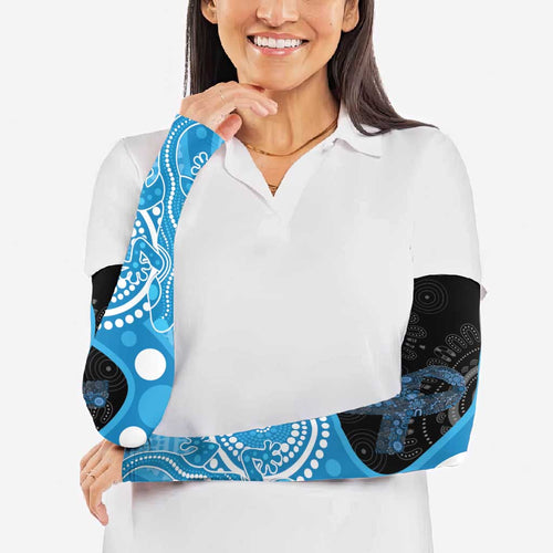 Australia Autism Awareness Month Arm Sleeves Indigenous Lizard With Blue Ribbon - Aussie Hoodie