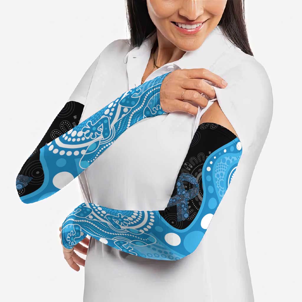 Australia Autism Awareness Month Arm Sleeves Indigenous Lizard With Blue Ribbon - Aussie Hoodie